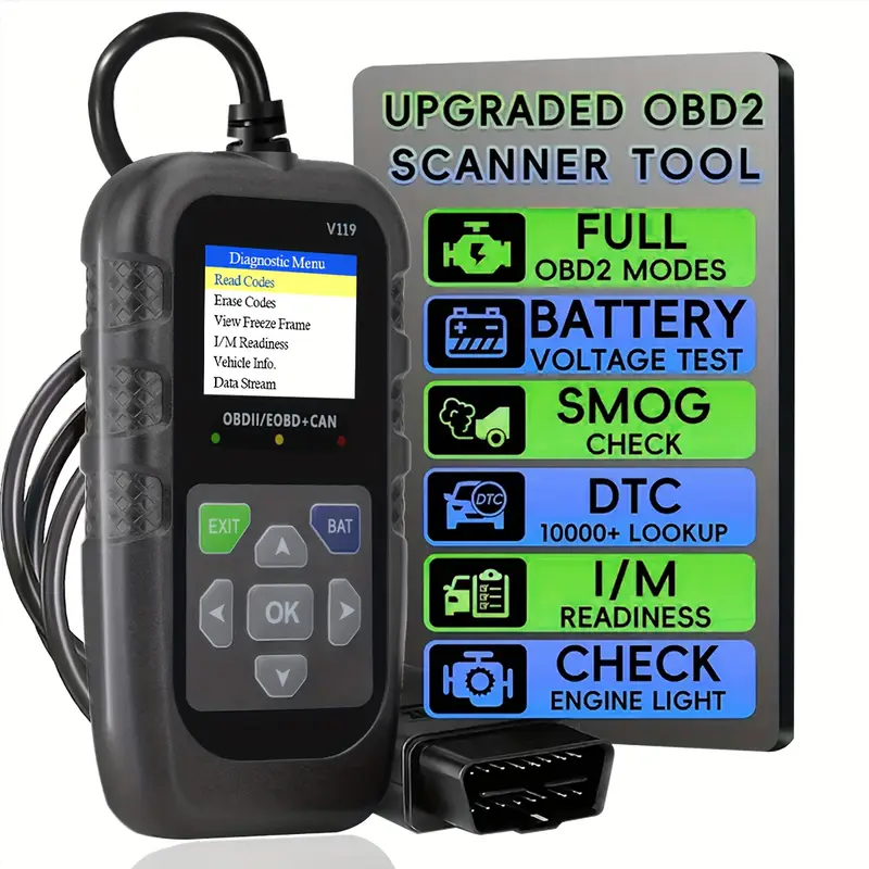 V119 OBD2 Scanner Code Reader  - Power Supply Tester ulasan dan harga